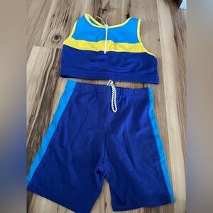 90s Shorts Sports Bra Aerobics Blue Workout Bike Misses Size XL Jacques Moret